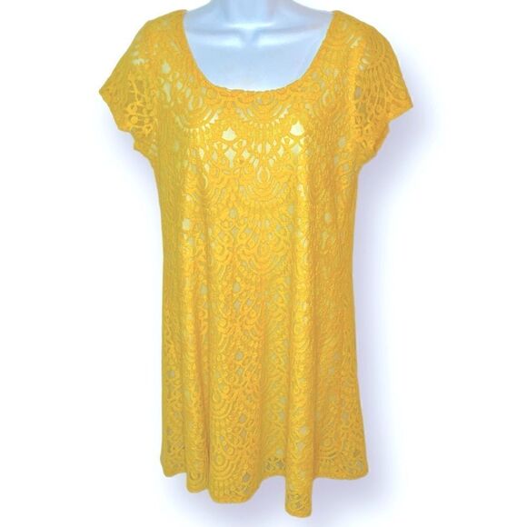 Socialite Bright Sunshine Yellow Lace Swing Mini Dress M - Picture 1 of 10